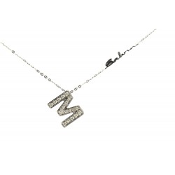 collana con letterina M donna Salvini Alphabet 20035927 in oro 750 bianco con diamanti - 72237488