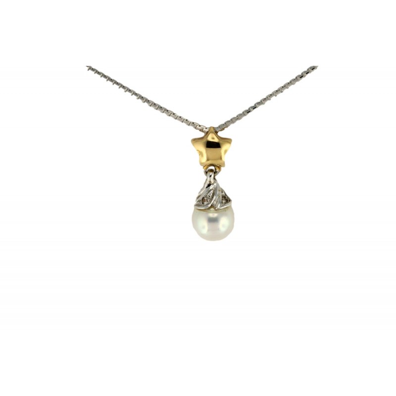 collana con perla donna Gioielli Lavinia lav008308 in oro 750 bianco e  giallo con diamanti