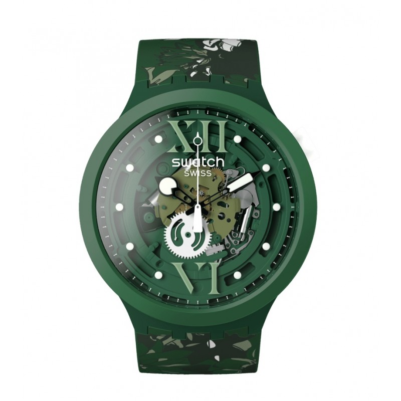 orologio al quarzo unisex Swatch Big Bold CAMOFLOWER GREEN sb05g104 solo tempo