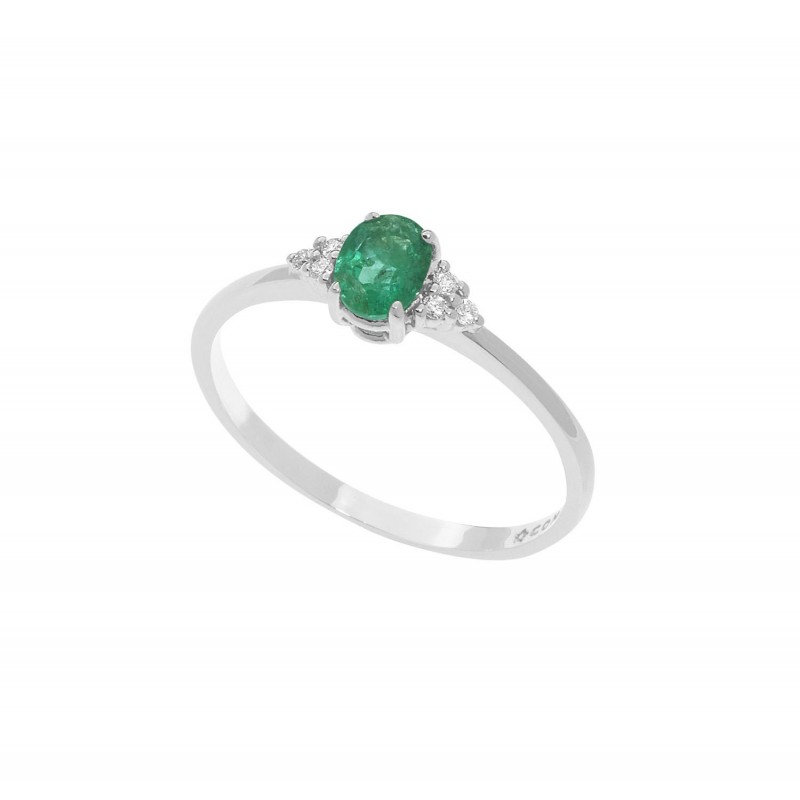 anello margherita donna Comete anb 2577 in oro 750 bianco con smeraldo ovale e diamanti - 8051165663021