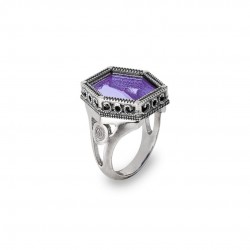 anello chevalièr donna Gerardo Sacco Mattonella - Capocolonna 28023vi argento 925 con zirconia - gersac28023vi