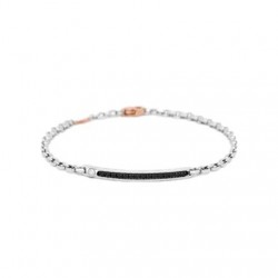 bracciale targa uomo Zancan in oro 750 bianco e rosa con diamanti bianchi ct. 0,02 e diamanti neri carati 0,38 - zan009229